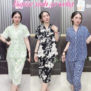 Đồ ngủ pijama bigsize 50- 100kg bộ lửng mặc nhà thoải mái chất lụa mango đồ mặc hè mềm mát