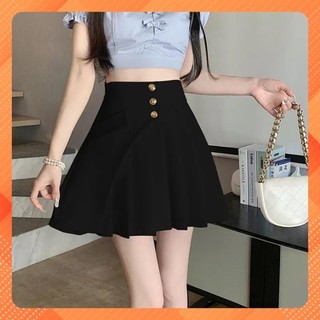  Chân váy XÒE PHỐI NÚT màu trơn vải mịn dáng ngắn - Kholenqc