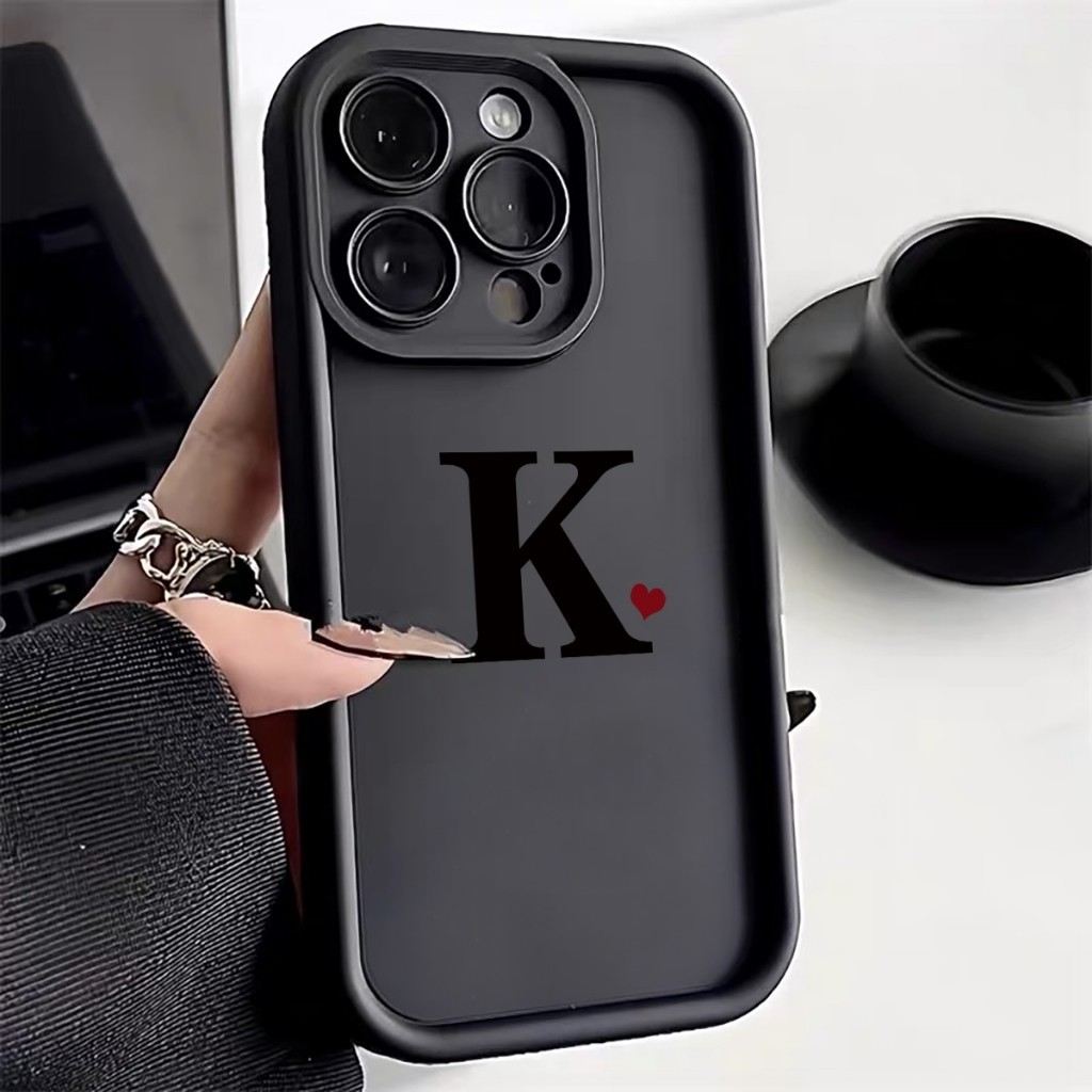 ốp lưng iPhone11 12 13 14 15 Pro Max 7+ 8 Plus XR X/XS Letter K TPU Mềm Kính Bảo Vệ Silicon Chống Số