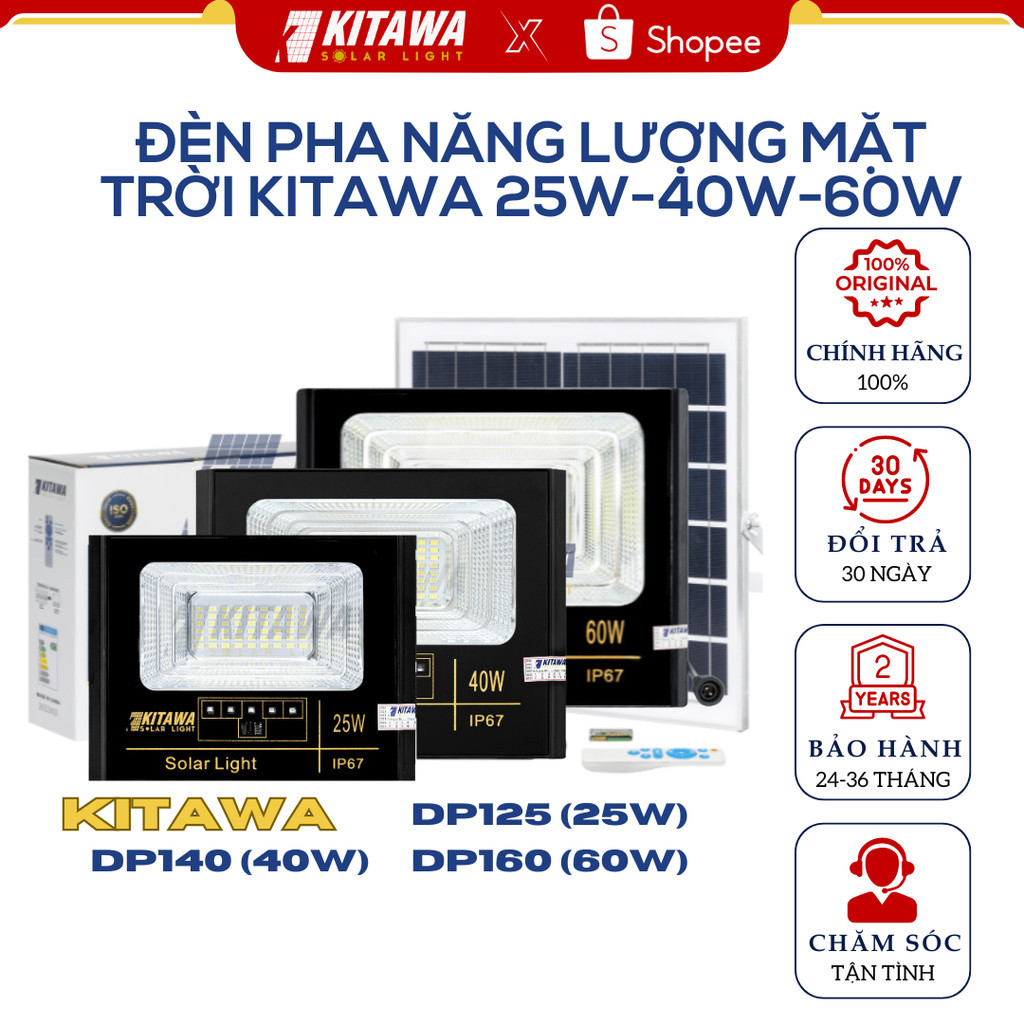 [25W-40W-60W] Đèn Pha Năng Lượng Mặt Trời Kitawa Chống Nước IP67 Bảo Hành Chính Hãng 2 Năm