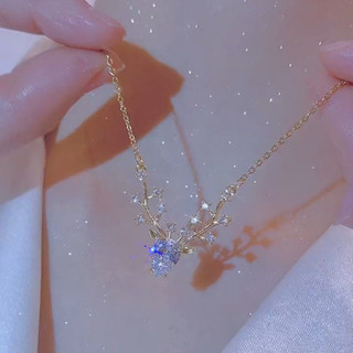 Phiên bản hàn quốc nhỏ nai sừng tấm mặt dây chuyền vòng cổ người ảnh hưởng tính khí thời trang kim cương giả xương đòn dây chuyền