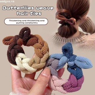 ✨✨Dây buộc tóc dệt kim bện xoắn nơ phối vải ghép nối màu sắc thường ngày cho nữ