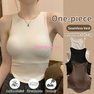 Áo Tank Một Mảnh Thường Ngày Chắc Chắn Không Tay Top Cổ Tròn Thoáng Khí Fullcup Eo Vest Có Miếng Lót Ngực Cho Nữ