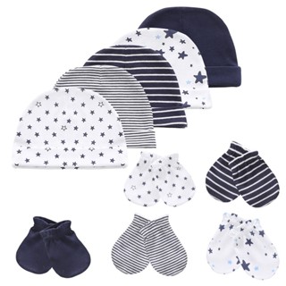 Kiddiezoom Unisex Sơ Sinh Bé Trai Bé Gái Mũ + Găng Tay Bộ 100% Cotton Mũ 0-6tháng Phụ Kiện Cho Bé