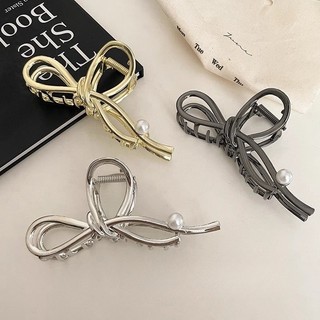 Kẹp tóc kim loại nơ ngọc trai cao cấp Kẹp tóc cá mập nữ tính cho mặt sau đầu Kẹp tóc đơn giản