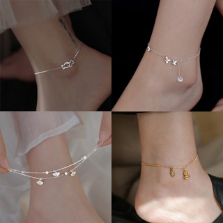 Vòng chân mạ bạc chất lượng cao dành cho nữ Thời trang bé gái Dây chuyền chân pha lê đơn giản Quà tặng trang sức