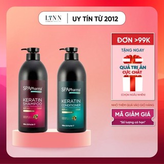 [ Hàng cao cấp ]  Set dầu gội xả Spa Pharma Keratin Đen siêu phục hồi tóc chuẩn Salon - 1000mlx2