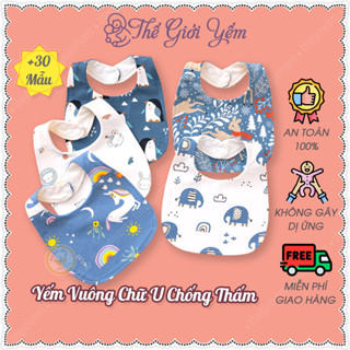 Yếm vuông yếm chữ U cotton hưu cơ tự nhiên cao cấp mềm mịn thấm hút tốt có lớp chống thấm