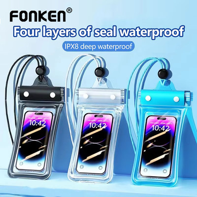 Fonken 4 Lớp Niêm Phong Túi Điện Thoại Chống Thấm Nước Túi Khí Nổi Bơi Bảo Vệ Cho Max 7.2 inch