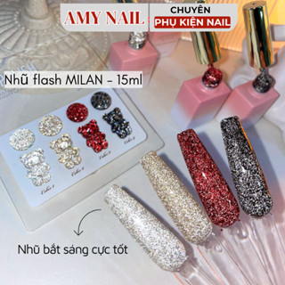 Sơn gel nhũ flash siêu sáng MILAN và VENDEENI dùng trang trí móng, nhũ flash đỏ đen siêu hot - lẻ chai 15ml