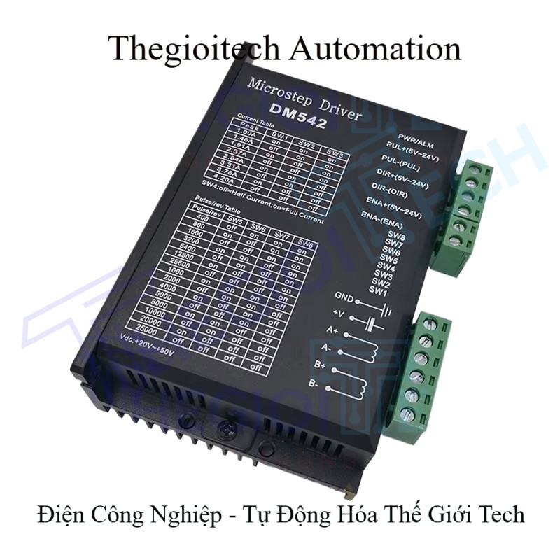 Bộ điều khiển Driver DM542/DM556 màu đen cho động cơ bước 2 pha và 4 pha Điện áp đầu vào: 20 ~ 50VDC