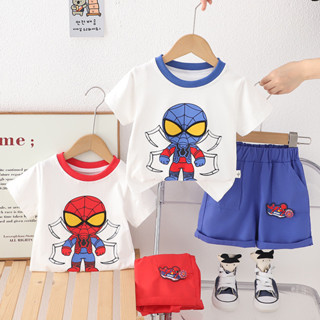 Mùa Hè Bé Trai Thoáng Khí Áo Quần Short Hai Bộ Disney Anime Người Nhện Trẻ Em Trang Phục Thường Ngày Trẻ Em Tay Ngắn Top Phù Hợp Với