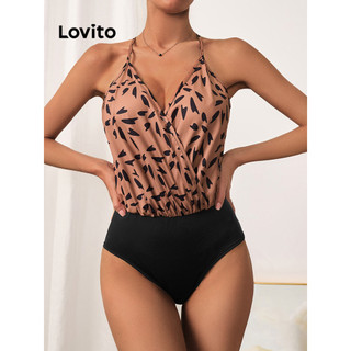 Áo liền quần Lovito có họa tiết phong cách thanh lịch cho nữ LBL09053