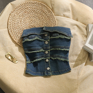 Thiết Kế Cảm Giác Tính Khí Denim Áo Vest Nữ Mùa Hè Ống Top