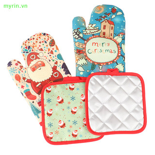 Myrin 2 Cái / bộ Giáng Sinh Nướng Chống Nóng Găng Tay Miếng Lót Lò Nướng Ăn BBQ Thảm Bếp Lò Vi Sóng Găng Tay Cho Giáng Sinh Nướng Nướng Nướng BBQ VN