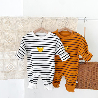 Ins Phiên Bản Hàn Quốc Nam Nữ Mùa Xuân Thu Jumpsuit Bé Trẻ Em Quần Áo Sọc Hoạt Hình Gấu Romper Đi Chơi Liền Quần
