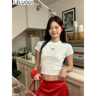 LELUODI áo phông áo thun nữ croptop baby tee Phong cách hàn quốc Popular Hàn Phong WTX2440SS8 17Z240424