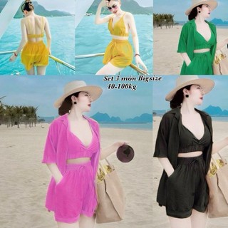  Set Đồ Nữ 3 Món Đi Biển Hot Hit Đi Chơi Diện Hè Có Bigsize Lụa Đũi Linen Cao Cấp Xinh Xắn Dễ Thương Giá Rẻ 50-100kg 2215 
