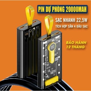 Sạc Dự Phòng Trong Suốt DL Tech 20000mAh TZ07 Với 2 Cổng Sạc Nhanh 22.5w và PD 20W Kèm 4 Đầu Sạc Màn Hình LED-SP01