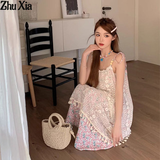 Váy nữ Zhu Xia thiết kế khu nghỉ mát bên bờ biển phong cách Hàn Quốc váy treo hoa ngọt ngào