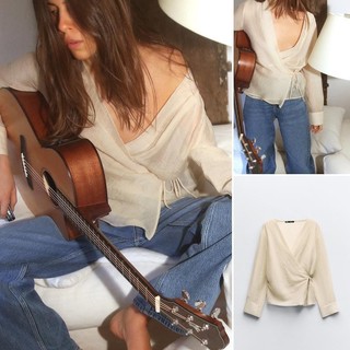   24 Xuân Hè Phong Cách Mới Thanh Lịch Thắt Nơ Dài Tay Cổ Chữ V Trong Suốt Áo Sơ Mi Cardigan Đôi9878063