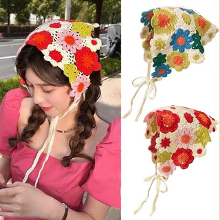 1pc Phong Cách Ngọt Ngào Nữ Daisy Handmade Khăn Tóc Tam Giác Băng Đô Phụ Kiện