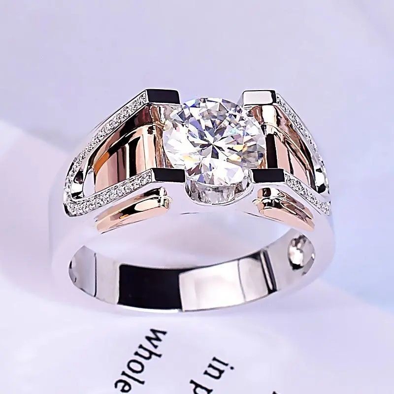 Mỹ CC Moissanite Nhẫn Kim Cương Nam 1 Carat Vàng Trắng Vàng Hồng Hai Màu Nhẫn Nam Khí Quyển