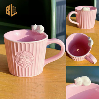 Cốc Starbucks Màu Hồng Mèo Ba Chiều Cốc Gốm Văn Phòng Để Bàn Cốc Uống Cà Phê 296ml