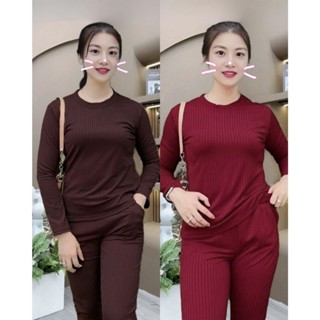 Set đồ bộ nữ quần dài chất vải thun gân, bộ thun lạnh ủ kem, bộ dài tay nữ siêu đẹp s14