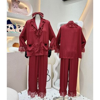 PIJAMA CHẤM BI PHỐI REN- KÈM NƠ