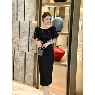 Mùa Hè 2024 Phong Cách Mới Quần Áo Nữ Tinh Tế Nữ Tay Phồng Thiết Kế Cảm Giác Hẹp Eo Ôm Hơn Nhìn Đen Đầm 21148