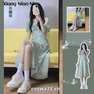 Xiang Nian Ni Muối Ngọt Ngào Ngắn Tay Xanh Mùa Hè Mới Phong Cách Pháp Thiết Kế Niche Vintage Hoa Đầm Nữ Quần Áo