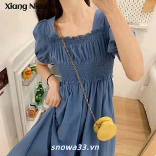 Xiang Nian Ni Puff Tay Đầm Pháp Hepburn Phong Cách Giữa Chiều Dài Eo Giảm Béo Chữ A Đầm Ins Thời Trang