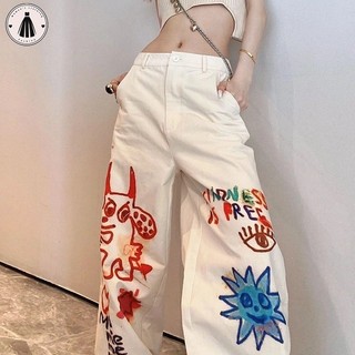 Hormoo Quần nữ mới sáng tạo in graffiti quần cạp cao dáng rộng dáng ôm hợp thời trang