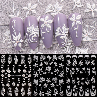 Hama Nail 5D Dập Nổi Móng Tay Nghệ Thuật Dán Bán Buôn Trắng Hoa Ren Hoa Pháp Móng Tay Cưới Móng Tay Nghệ Thuật Cô Dâu Trang Trí Móng Tay Dán Đề Can