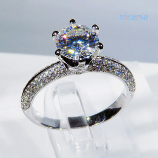 Nhẫn sáng bóng kim cương sáu móng bạc NICEME 925