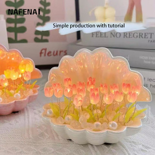 Nafenai Đèn ngủ thủ công DIY vỏ hoa tulip quà tặng sáng tạo bàn đầu giường bầu không khí phát sáng trang trí đèn