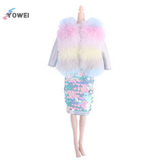 Yowei 30cm quần áo búp bê dài tay đính hạt sequin đầm màu gradient áo búp bê đầm vn