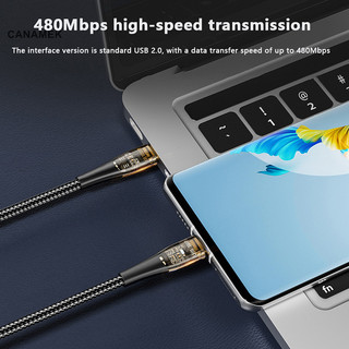 Canamek 120w cáp type-c trong suốt sạc nhanh cáp usb-c 1m 2m dây sạc điện thoại thông minh cho iphone 15 dây dữ liệu android mới