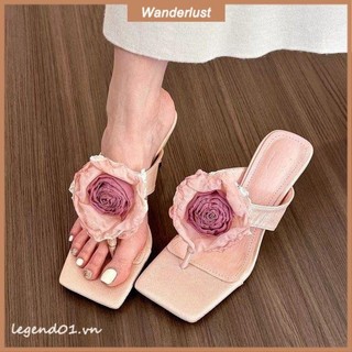 Dép sandal nữ hoa ngọt ngào cao gót lật ngón chân