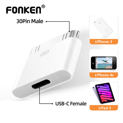 Fonken USB C Sang 30Pin Adapter Type-C Nữ Sang 30 Pin Nam Sạc Đồng Bộ Chuyển Đổi Cho iPh 4 / 4S Pad 2 3 Pod