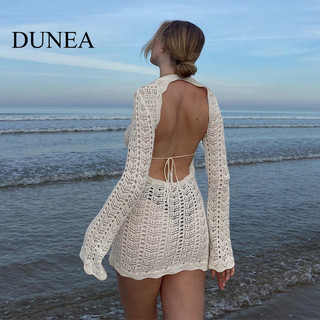 Dunea Nữ Tay Dài Cổ Tròn Không Lưng Chắp Vá Cắt