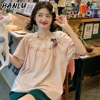 Hanlu Áo sơ mi tay đèn lồng anh đào khâu ngọt ngào dành cho nữ