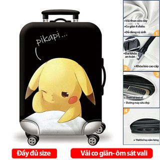 Bọc bảo vệ vali co giãn 4 chiều chống trầy xước, vải siêu dày, co giãn 4 chiều Mẫu Pikachu H142