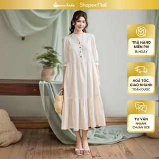 Swanlake | Váy Đầm Phom Chữ A Dáng Dài Cổ Trụ Tay Lỡ Chất Liệu Cotton Xếp Ly Thân Trước - D12355