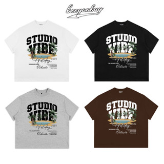 Beeyanbuy Áo phông nam Đen form rộng áo cây dừa mùa hè cổ tròn thư in hình fashion local brand