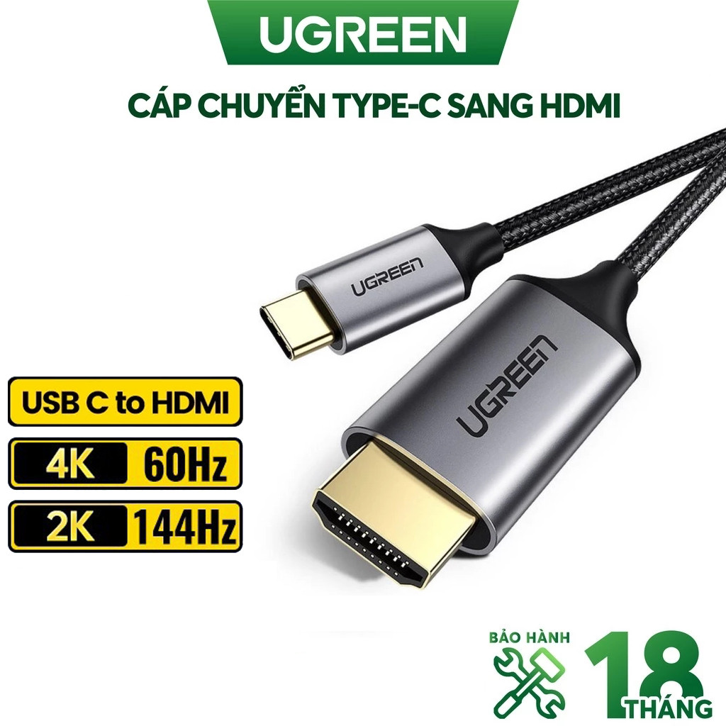 [Hot] Cáp chuyển Type-C to HDMI Ugreen 2K 4K60Hz cao cấp tương thích Thunderbolt 3 Macbook, iPad, Laptop 50570 25155