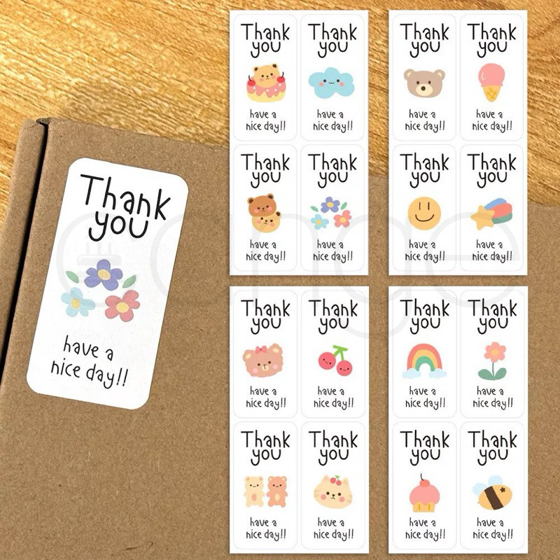 (100 cái / gói) Nhãn dán cảm ơn họa tiết dễ thương Nhãn dán hộp quà tặng, Nhãn dán niêm phong, Nhãn 