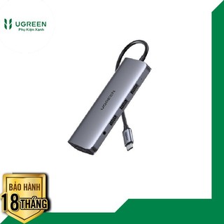 Ugreen 80133 màu xám bộ chuyển type c ra 3 usb a 3.0 4k hdmi vga rj45 gigabit đọc thẻ 3.5mm audio 65w pd power cm179