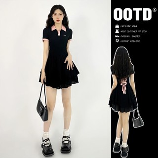Váy Liền Polo Màu Tương Phản Hot Girl Váy Sơ Mi Bó Eo Thon Gọn Cảm Giác Thiết Kế Thích Hợp Mùa Hè Cho Nữ Váy Ngắn Nơ Bướ